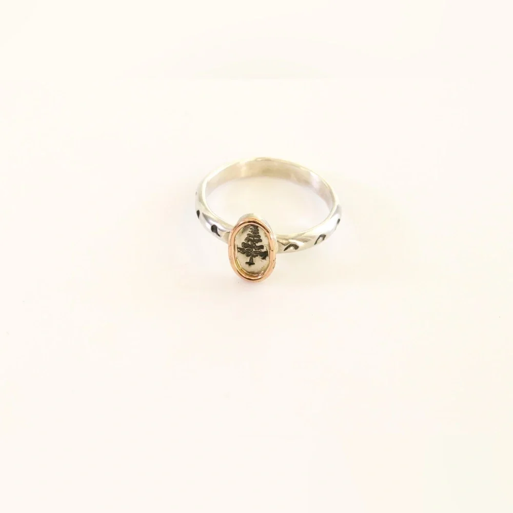 Sterling Silver Tree Ring with 14K Gold Accent – Size 6.25